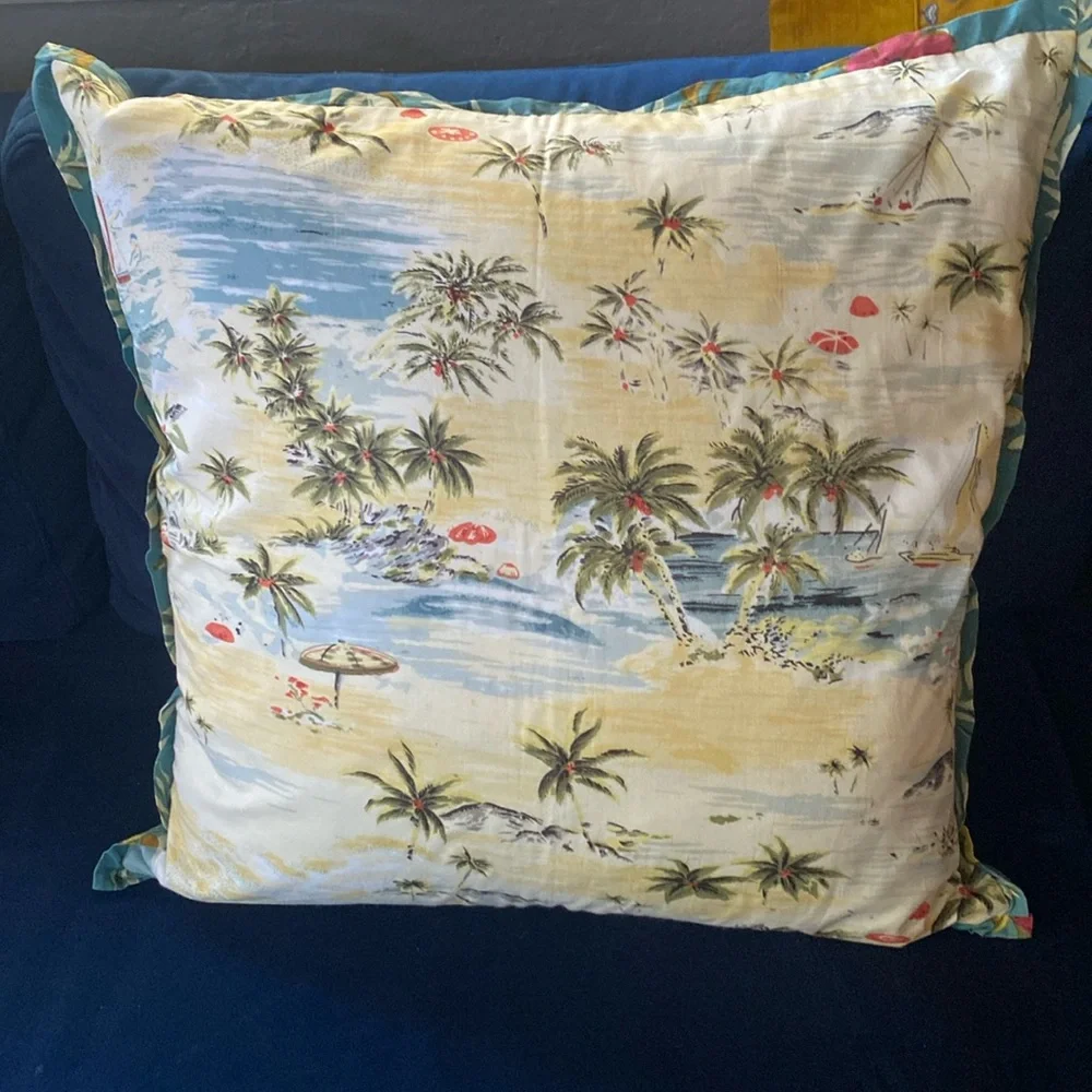 Pottery Barn Tropical Island Accent Pillow Two Sided + Down Insert 20x20 Floral